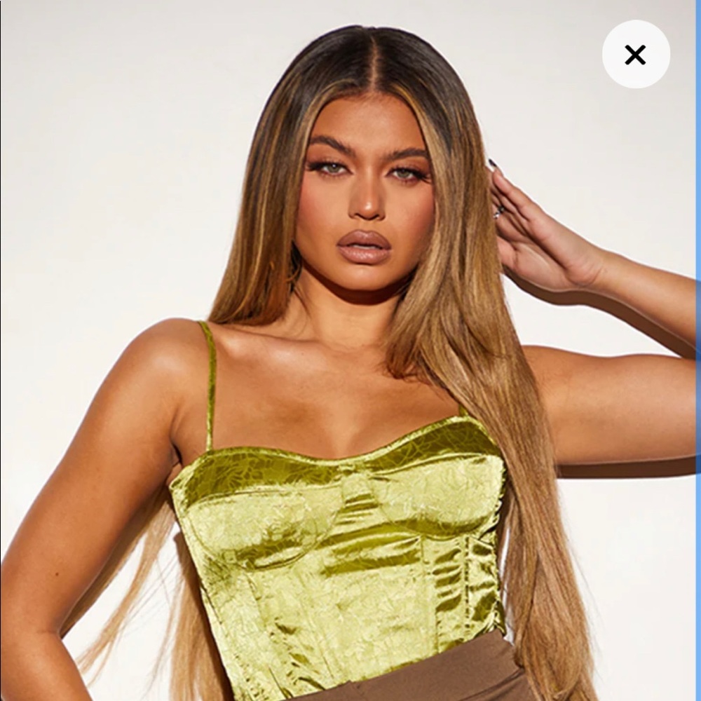 Pretty Little Thing Olive Jacquard Cup Detail Strappy Corset (never worn)